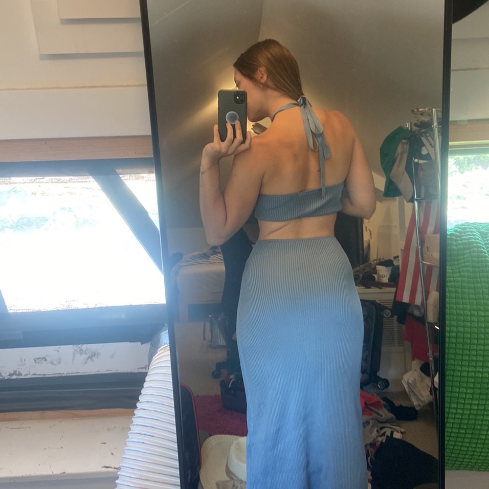 Cult Gaia Blue Halter Cutout Cameron Dress - Picture 2 of 7